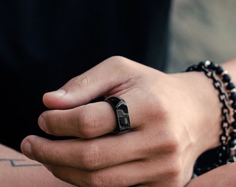 Direct Ring in Black - Men's Ring - Men's Engraved Ring - Stainless Steel Ring - Men's Jewelry - Black Rings for Men by Modern Out