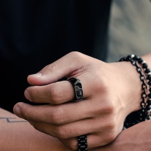 Direct Ring in Black - Men&#39;s Ring - Men&#39;s Engraved Ring - Stainless Steel Ring - Men&#39;s Jewelry - Black Rings for Men by Modern Out