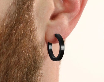 Men's Earring - Black Large Hoop Earring - Stainless Steel Earrings for Men - Modern Out