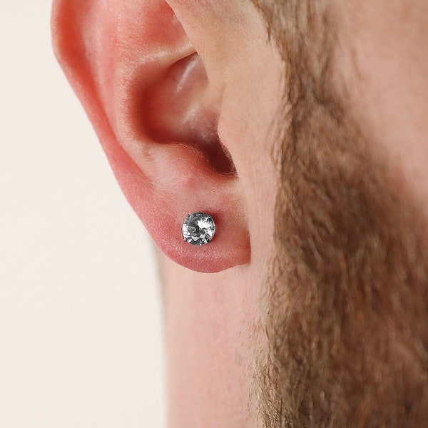 Men's Earring - Round CZ Stud Earring 6mm - Stainless Steel Earrings for Men - Modern Out