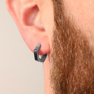 Men's Earring - Hex Hoop Earring - Stainless Steel Earrings for Men - Modern Out