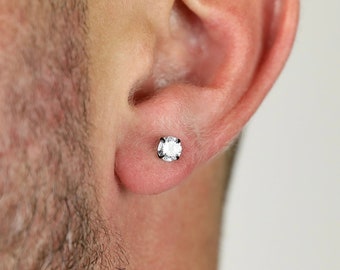 Men's Earring - Round CZ Stud Earring 5mm - Stainless Steel Earrings for Men - Modern Out