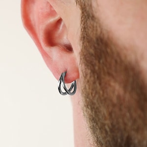 Pendientes de aro doble para hombre - Pendientes de acero inoxidable para hombre - Modern Out