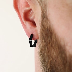 Men's Black Earring - Large Hex Hoop Earring - Stainless Steel Earrings for Men - Modern Out