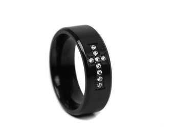 Cross CZ Ring in Black - Men's Ring - Men's Band - Stainless Steel Ring - Men's Jewelry - Rings for Men by Modern Out