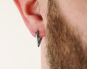 Men's Earring - Minimal Tripent Hoop Earring - Stainless Steel Earrings for Men - Modern Out