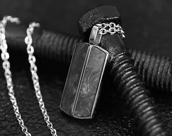 Sleek Carbon Fiber Tag Necklace - Men's Necklace - Black Carbon Pendant Necklace - Stainless Steel - Waterproof Jewelry by Modern Out