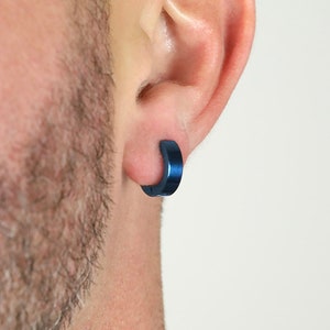 Men's Earring - Cobalt Blue Round Earring - 4mm Stainless Steel Earrings for Men - Modern Out
