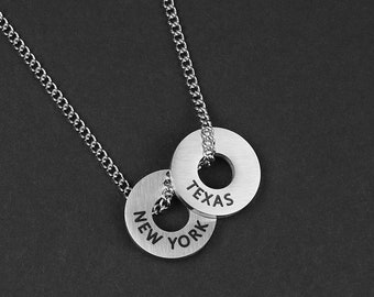 Long Distance Relationship Necklace - Small Matte Steel Circle Necklace 17mm - Custom Necklace - Personalized Necklace by Modern Out