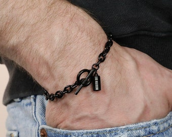 Black Toggle Cable Chain Bracelet - Men's Bracelet - 6mm Stainless Steel Bracelet - Men's Waterproof Bracelet - Men's Bracelet by Modern Out