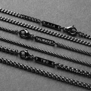 Gegraveerde zwarte ketting - stalen ketting herenketting - roestvrijstalen ketting - waterdichte sieraden - ketting van Modern Out