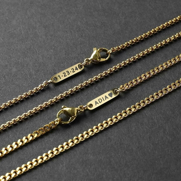 Engraved Gold Chain - Men's Steel Chain Necklace - Stainless Steel Chain - Waterproof Jewelry - Necklace by Modern Out