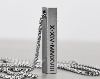 Roman Numerals Bar Necklace Men s Necklace Customized Bar Pendant Names and Initials Men s Personalized Jewelry by Modern Out