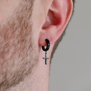 Men's Earring - Modern Cross Earring - Stainless Steel Earrings for Men - Modern Out