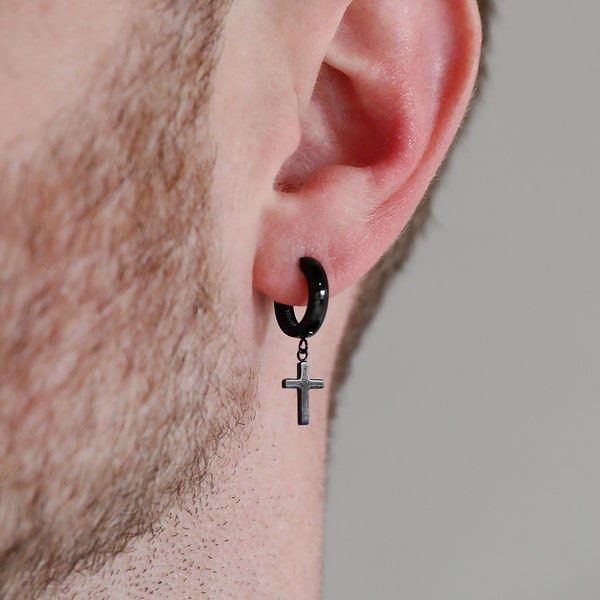Men's Earring - Modern Cross Earring - Stainless Steel Earrings for Men - Modern Out