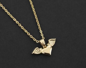 Gold Flying Heart Necklace - Men's Necklace - CLEARANCE FINAL SALE