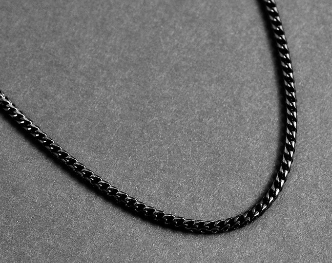 Men's Black Chain Necklace Franco Chain 3.5mm Black Etsy