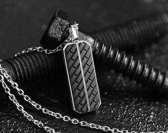 Tread Carbon Fiber Tag Necklace - Men's Necklace - Black Carbon Pendant Necklace - Stainless Steel - Waterproof Jewelry by Modern Out
