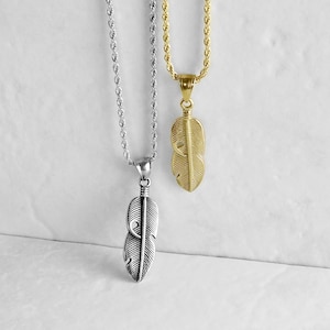 Collar para hombre - Collar de vuelo - Collar de acero inoxidable - Collar de plumas para hombre - Collar impermeable de Modern Out