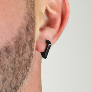 Men's Earring Tripent Hoop Earring Stainless Steel Earrings for Men Modern Out Black