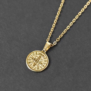 Saint Benedict Small Gold Amulet Necklace - Men&#39;s Gold Necklace - Religious Necklace - Waterproof Necklace - Necklace by Modern Out