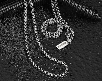 Men's Necklace - Burnish Silver Box Chain Necklace 3.5mm - Masculine Chain - Stainless Chain - Waterproof Jewelry - Necklace by Modern Out
