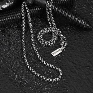 Naszyjnik męski - łańcuszek typu box chain z polerowanego srebra 3,5 mm - męski łańcuszek - łańcuszek ze stali nierdzewnej - biżuteria wodoodporna - naszyjnik Modern Out