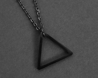 Black Triangle Necklace - Mens Necklace - Geometric Necklace - Steel Triangle Necklace - Gift's for Him - Necklace for Men by Modern Out