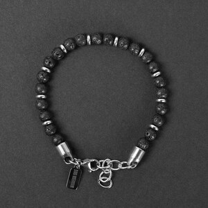 Bead Bracelet for Men Black Lava Stone Bracelet Men's Bracelet Stainless Steel Bracelet by Modern Out image 2