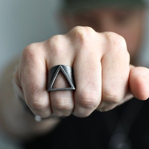 Triangle Cutout Ring in Antique Silver - Men&#39;s Ring - Men&#39;s Band - Stainless Steel Ring - Men&#39;s Jewelry - Rings for Men by Modern Out