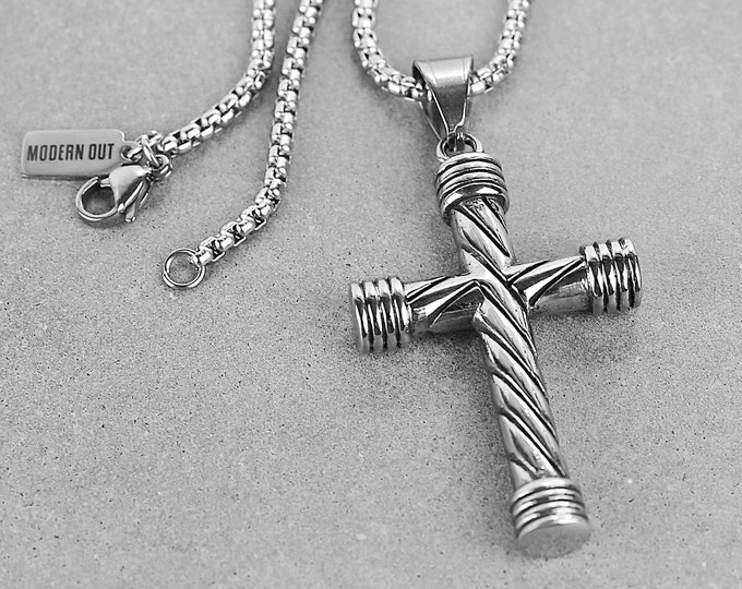 Twist Cross Necklace Men's Necklace Steel Cross Etsy