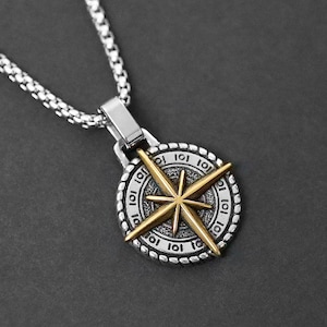 Men&#39;s Compass Necklace - Men&#39;s Necklace - Steel Necklace - Pendant Necklace - Masculine Necklace - Waterproof Necklace by Modern Out