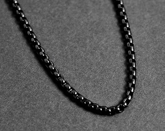 Men's Black Chain Necklace - Thick Box Chain Necklace 3.5mm - Waterproof Chain - Stainless Steel Chain - Black Jewelry by Modern Out