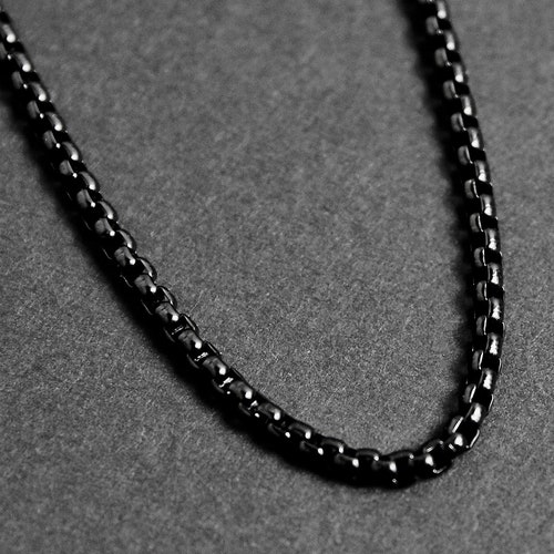 Men's Black Chain Necklace 2.5mm Box Chain Necklace Etsy