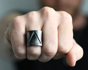 Triangle Ring in Antique Silver - Men's Ring - Men's Band - Stainless Steel Ring - Men's Jewelry - Rings for Men by Modern Out