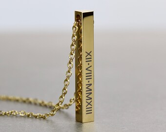 Gold Bar Necklace Men's Necklace 5mm 