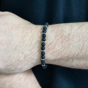 Bead Bracelet for Men Black Lava Stone Bracelet Men's Bracelet Stainless Steel Bracelet by Modern Out image 3