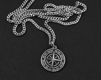 Compass Amulet Necklace - Men's Necklace - Custom Engrave the Back - Necklace for Men - Waterproof Necklace by Modern Out