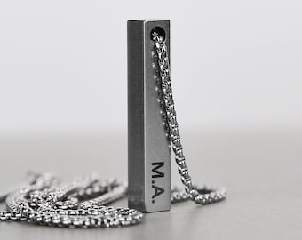 Bar Necklace - Men&#39;s Necklace - Customized Bar Pendant - Names and Initials  - Men&#39;s Jewelry - Personalized Unisex Necklace by Modern Out