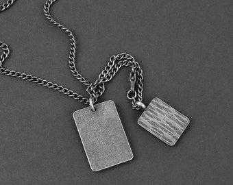 Duo Tag Necklace - Men's Necklace - Aged Silver Stainless Steel Necklace - Necklace for Men - Engraved Necklace by Modern Out