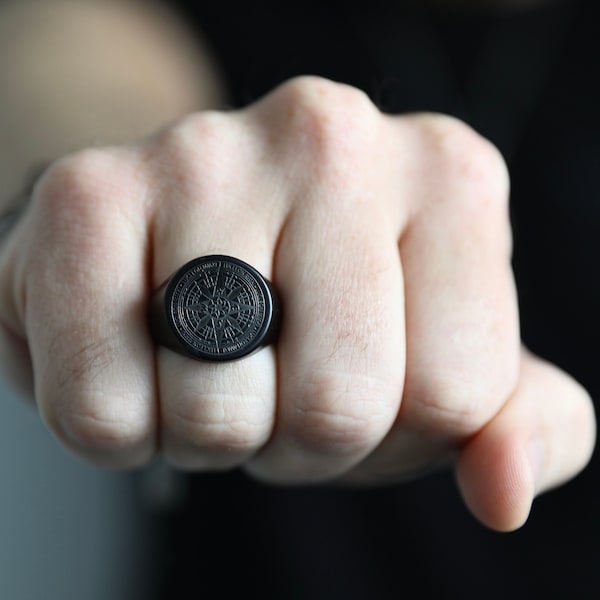 Compass Ring in Black - Men's Ring - Men's Band - Stainless Steel Ring - Men's Jewelry - Black Rings for Men by Modern Out