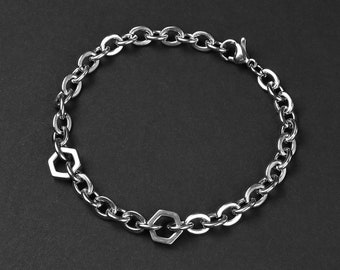 Hex Chain Bracelet - Men's Bracelet - 6mm Stainless Steel Bracelet - Men's Chain Bracelet - Bracelet by Modern Out