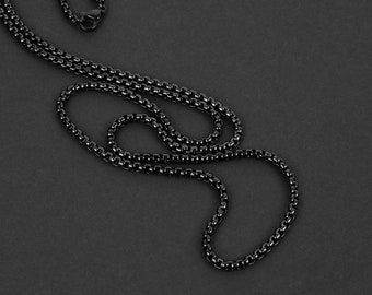 Men's Black Chain Necklace - 3mm Box Chain Necklace - Waterproof Chain - Stainless Steel Chain - Black Jewelry - Necklace by Modern Out