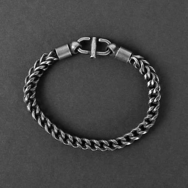 Antique Silver Franco Hook Bracelet 6mm - Men's Bracelet - Stainless Steel Bracelet - Men's Chain Bracelet - Bracelet by Modern Out