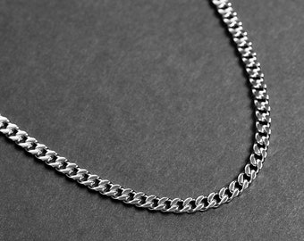 Men's Silver Chain Necklace - Facet Cuban Chain 6mm - Steel Chain Necklace - Thick Chain - Stainless Steel Chain - Necklace by Modern Out