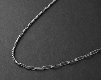 JewelryWe Herren Halskette – Edelstahl, Würfel-Link Design, 55 Cm, Mit Geschenkverpackung