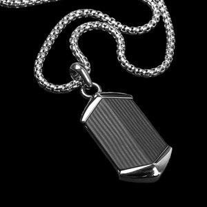 Carbon Obsidian Necklace - Men&#39;s Necklace - Carbon Fiber Pendant - Stainless Steel - Waterproof Jewelry - Necklace by Modern Out