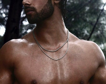 Men&#39;s Necklace - Double Layered Box Chain Necklace - 3mm x 2mm - Masculine Chain - Stainless Steel Chain - Waterproof Jewelry by Modern Out