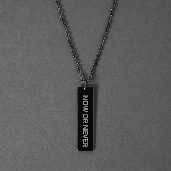 Engraved Black Flat Bar Necklace Men's Necklace Custom Etsy