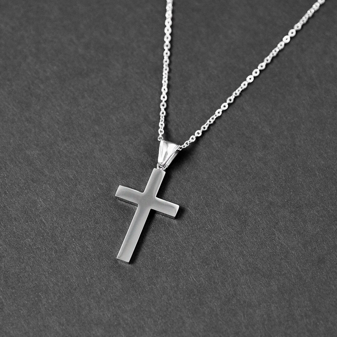 Men's Large Cross Necklace Large Modern Cross Necklace Silver Cross